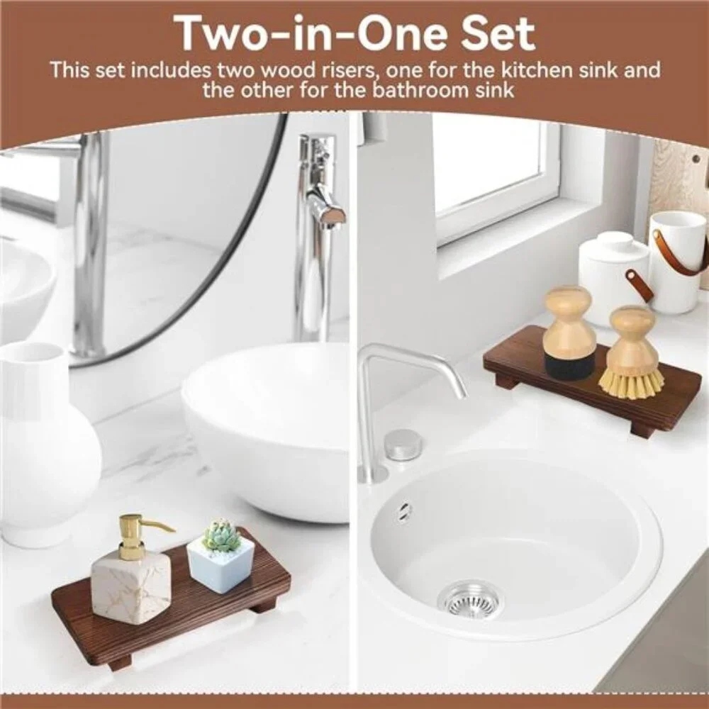 Wood Soap Tray Set Rustic Wooden Riser Decor Display Bathroom Kitchen Counter